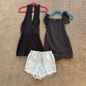 Women’s Bundle Black Romper and Light Denim Shorts Set